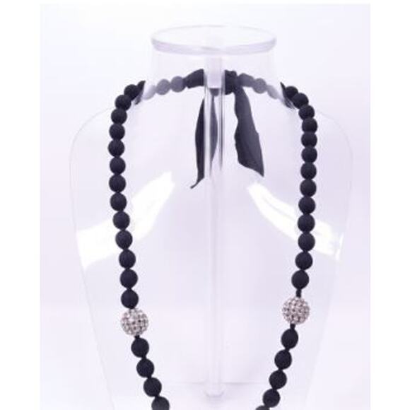 Neiman Marcus Lee Angel Black Silk Coated Knotted Fireball Tie Necklace NWT 598 - Picture 1 of 11